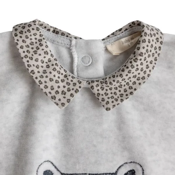 Grey Velour Leopard Sleepsuit