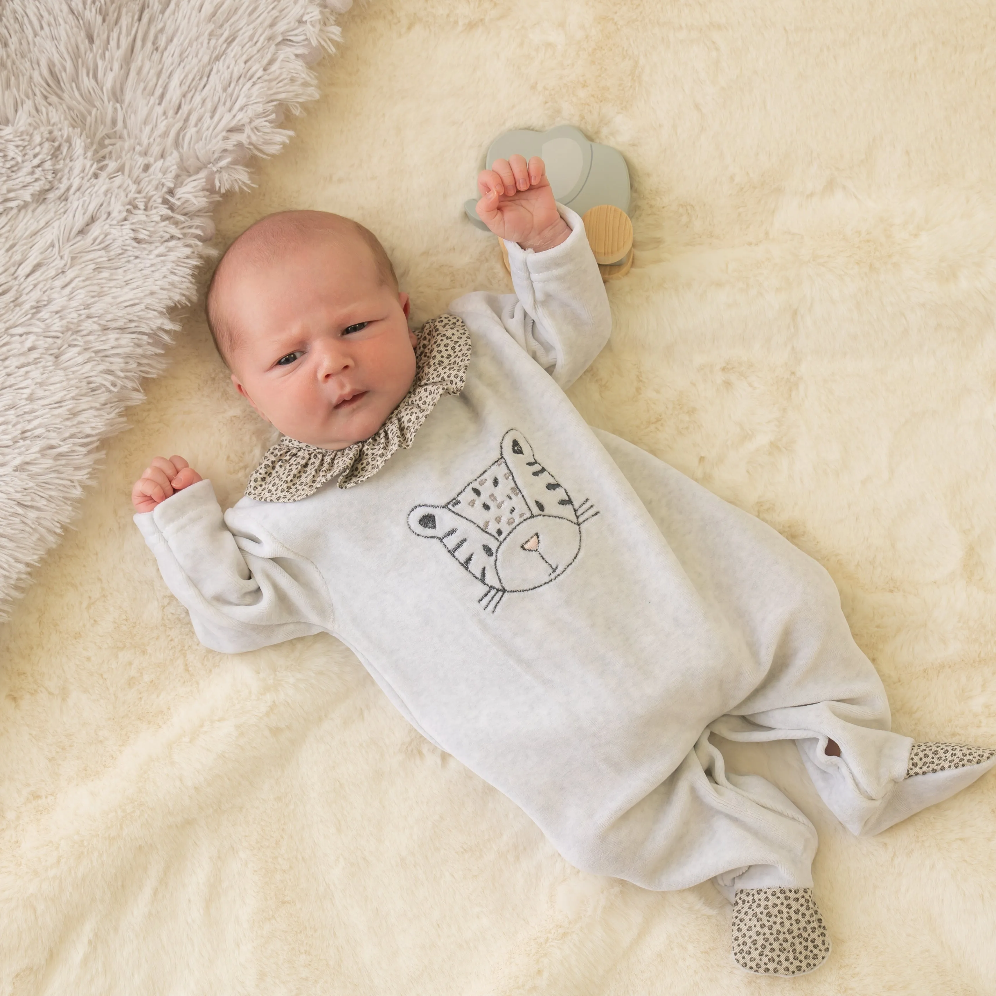 Grey Velour Leopard Sleepsuit