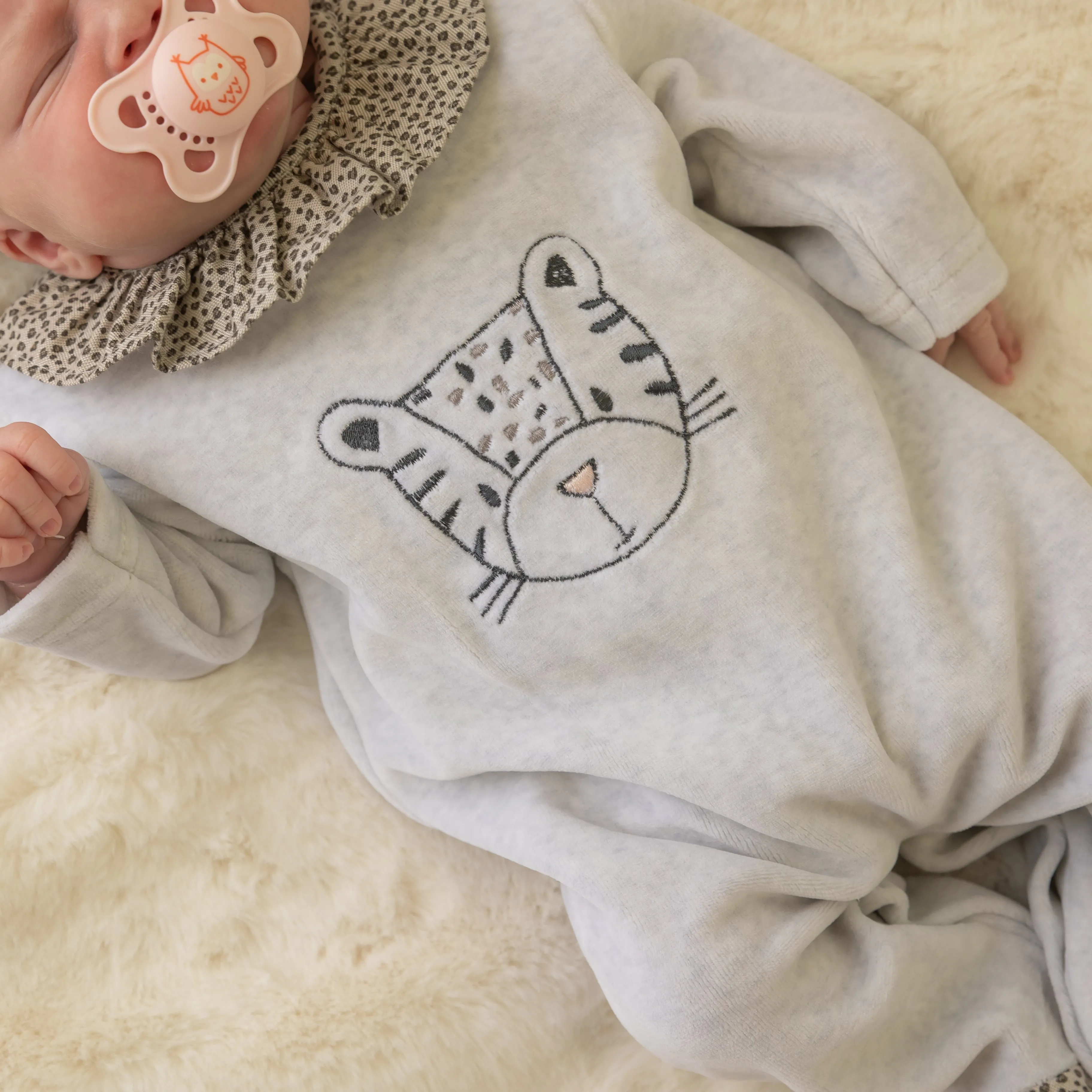Grey Velour Leopard Sleepsuit