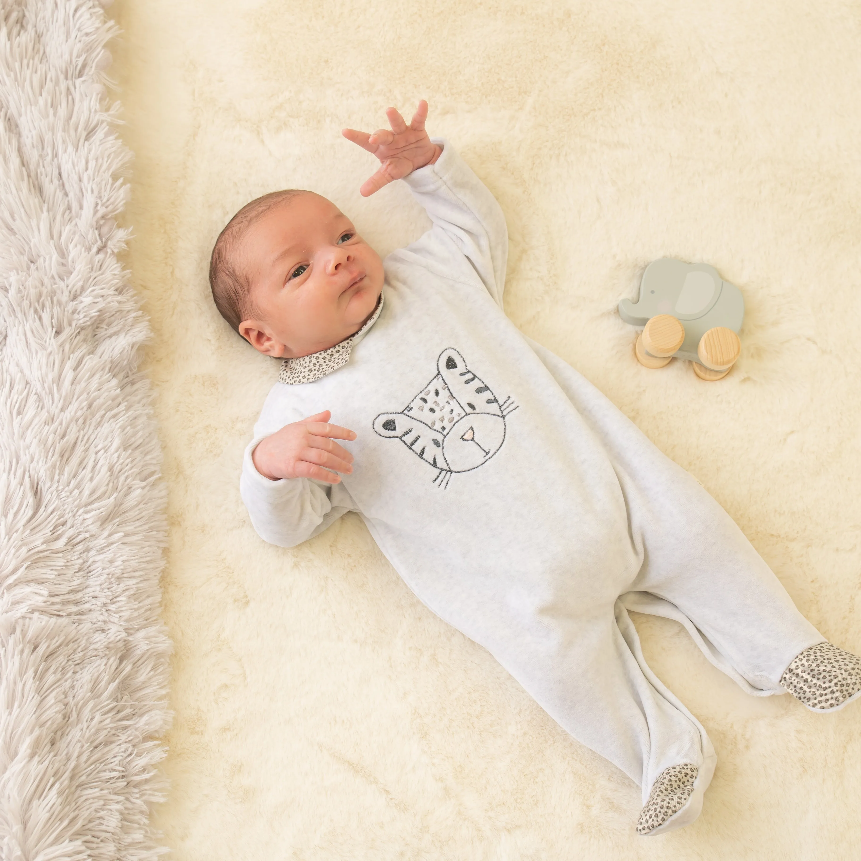 Grey Velour Leopard Sleepsuit