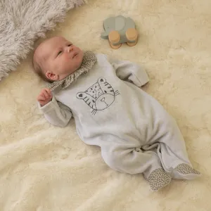 Grey Velour Leopard Sleepsuit