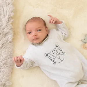 Grey Velour Leopard Sleepsuit