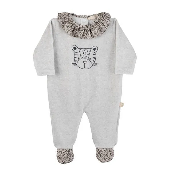 Grey Velour Leopard Sleepsuit