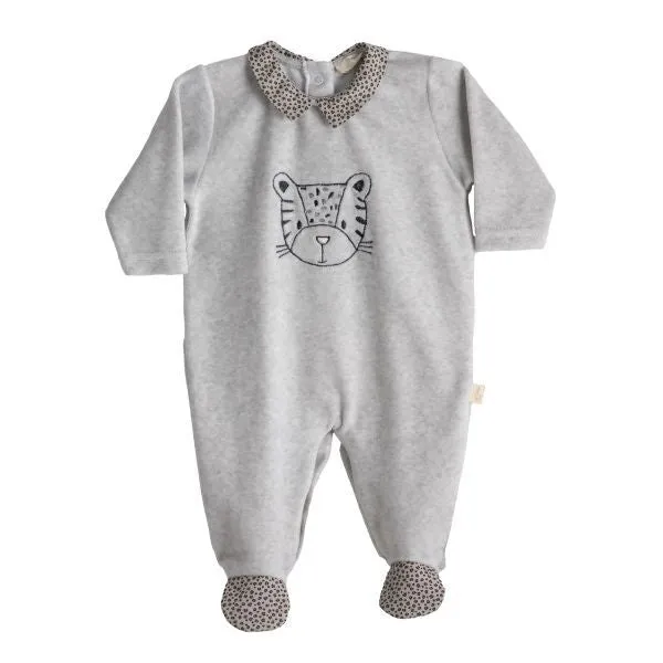 Grey Velour Leopard Sleepsuit