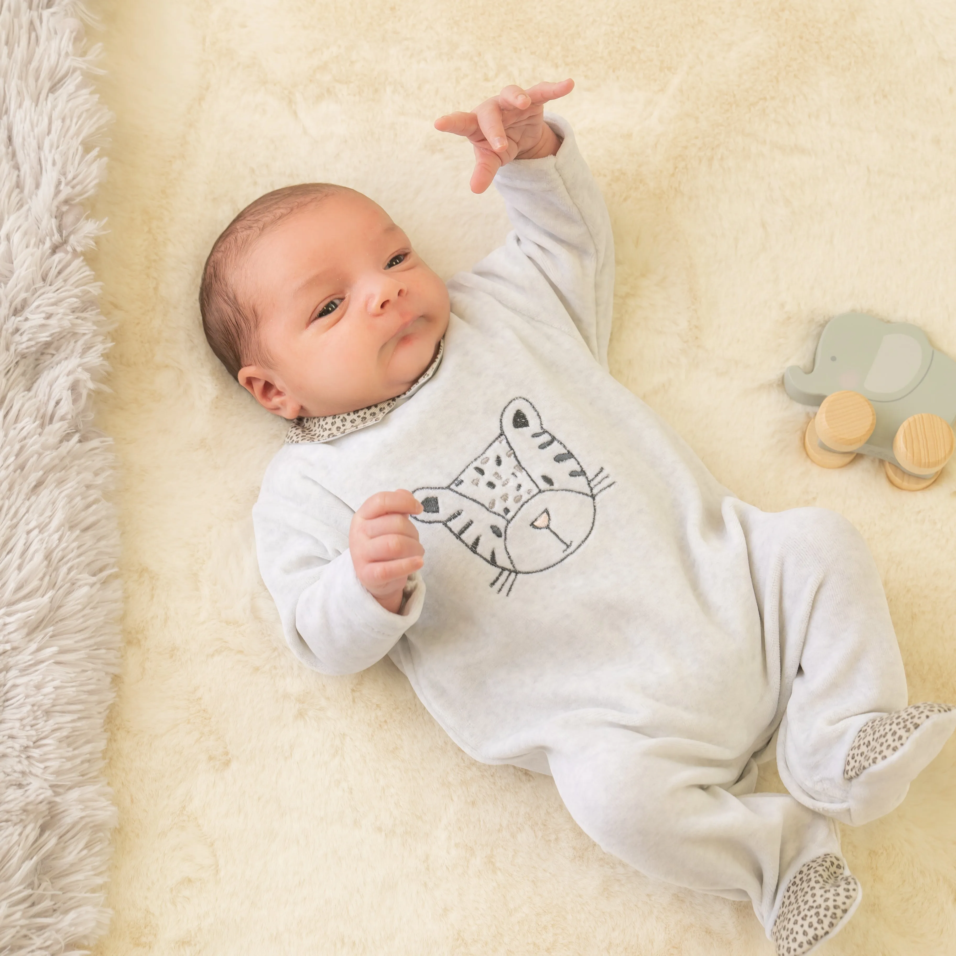 Grey Velour Leopard Sleepsuit