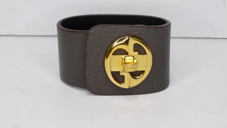 Gucci 1973 "GG" Logo Leather Bracelet