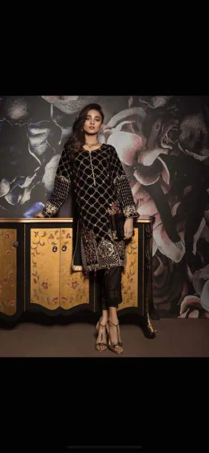 Gulaal Velvet Dresses - Embroidered Chiffon Dupatta - Replica - Unstitched