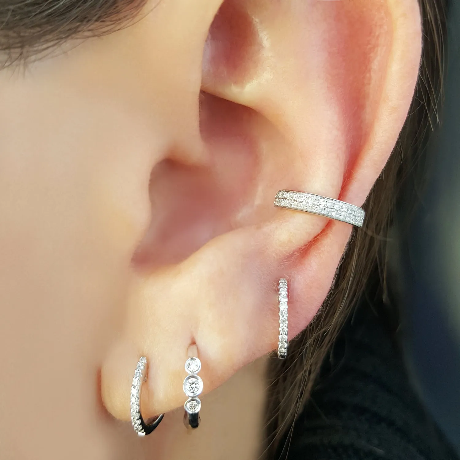 Half Double Row Diamond & Gold Ear Cuff