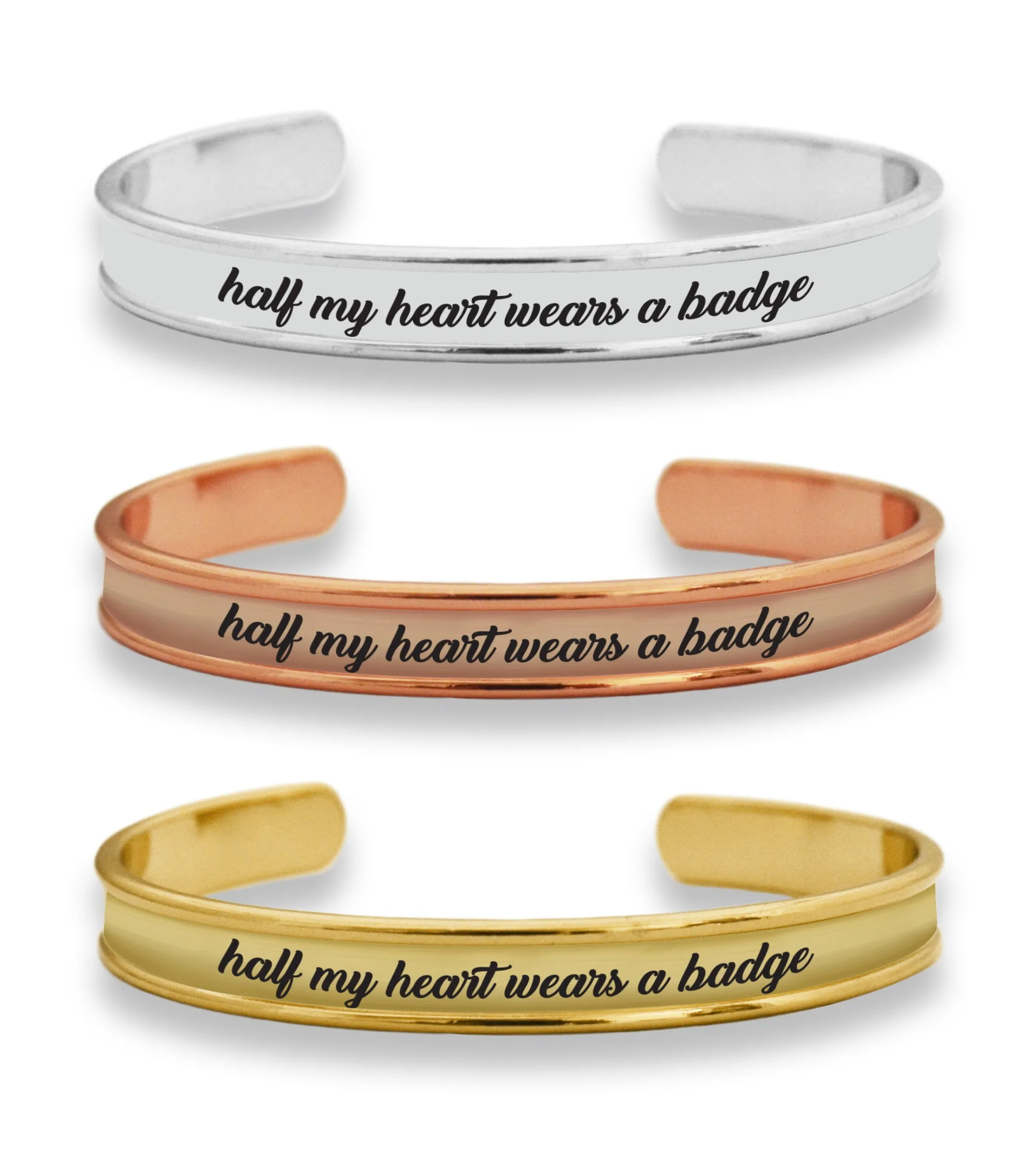 Half My Heart Wears A Badge Cuff Bracelet