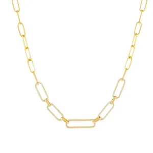 Half Pavé Paperclip Chain Necklace