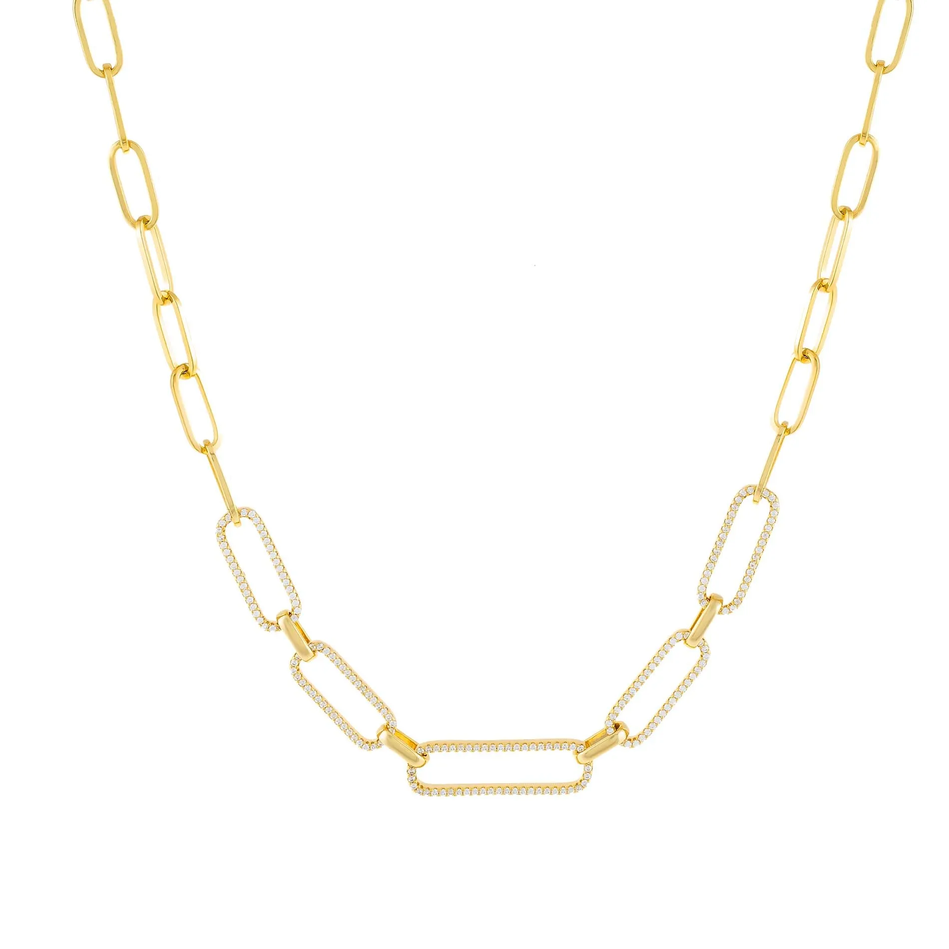 Half Pavé Paperclip Chain Necklace