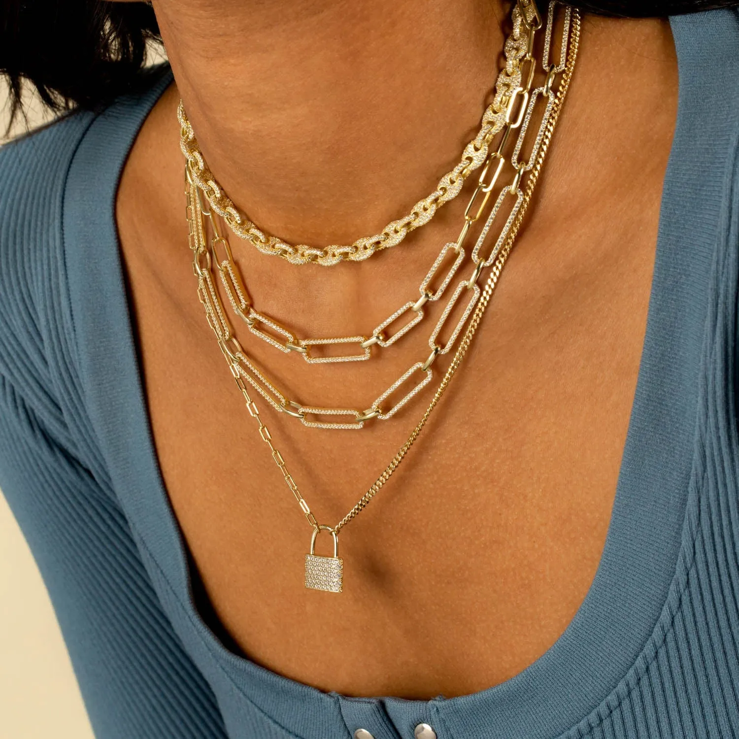 Half Pavé Paperclip Chain Necklace