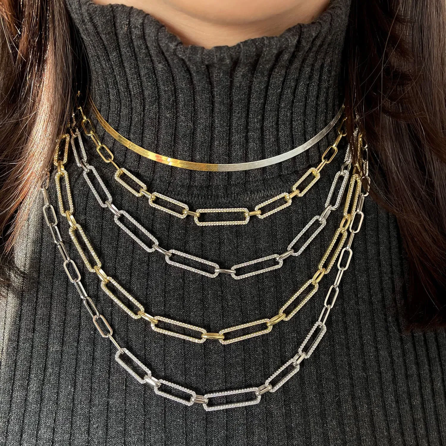 Half Pavé Paperclip Chain Necklace