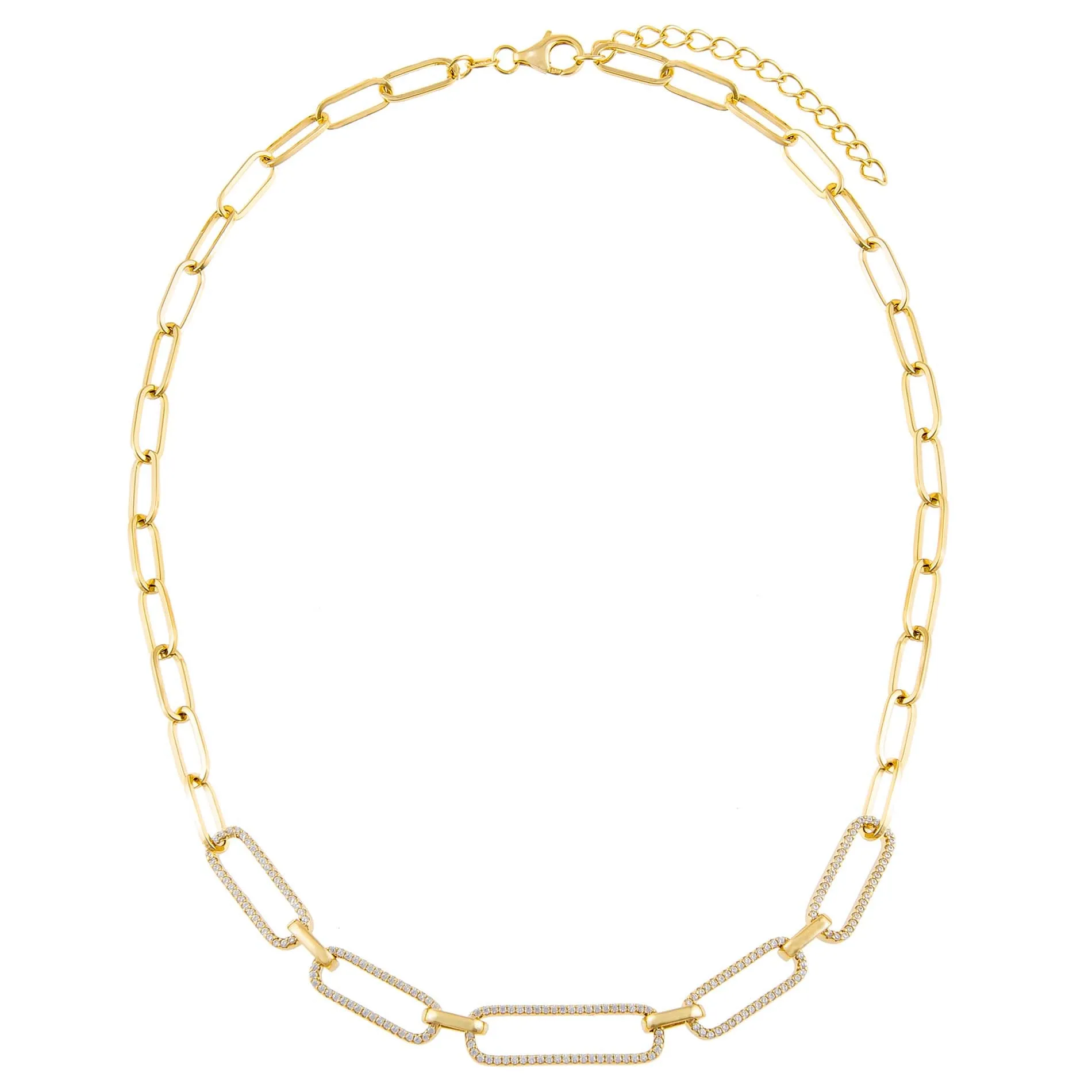 Half Pavé Paperclip Chain Necklace