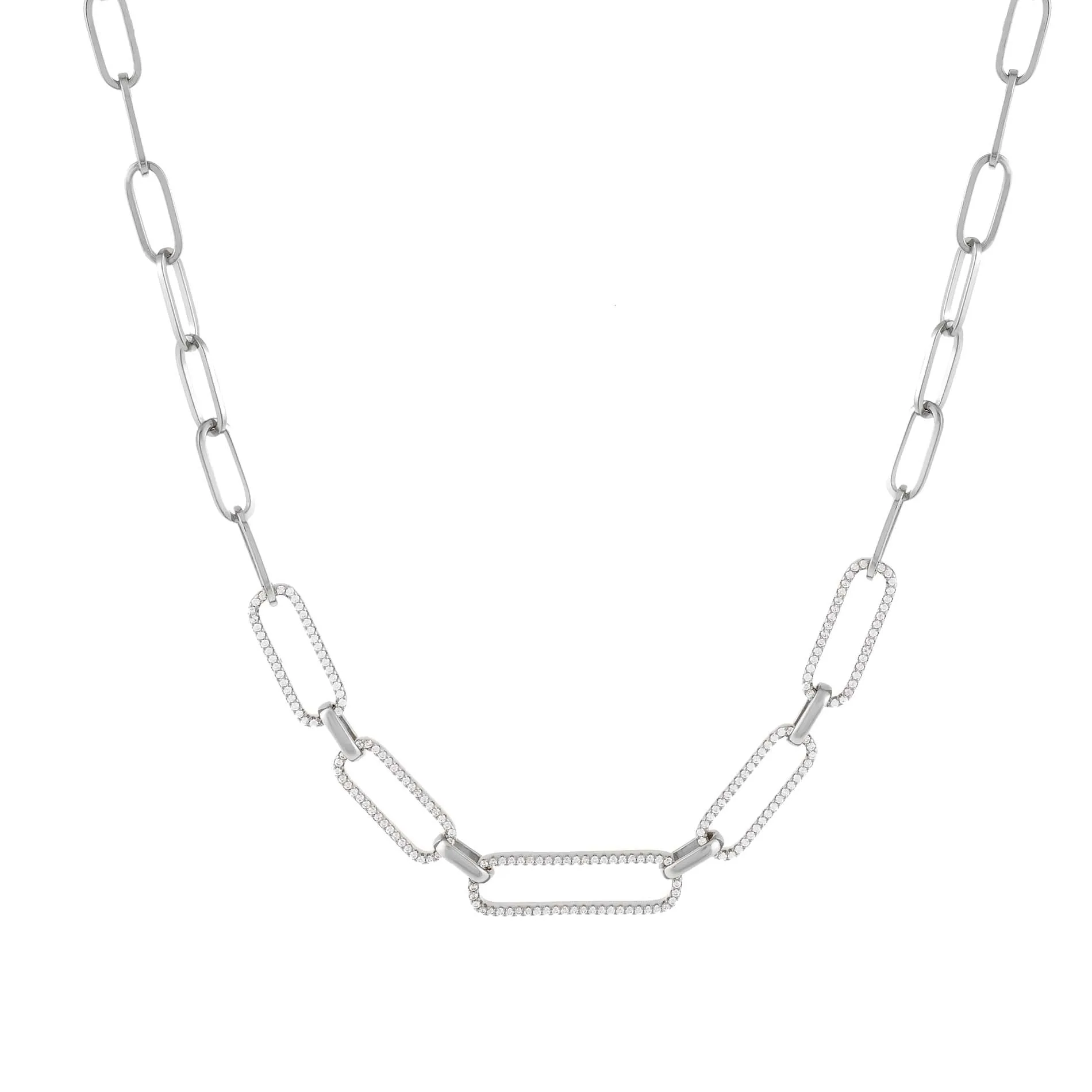 Half Pavé Paperclip Chain Necklace