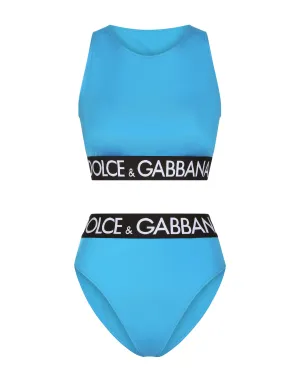 Halterneck bikini with branded elastic