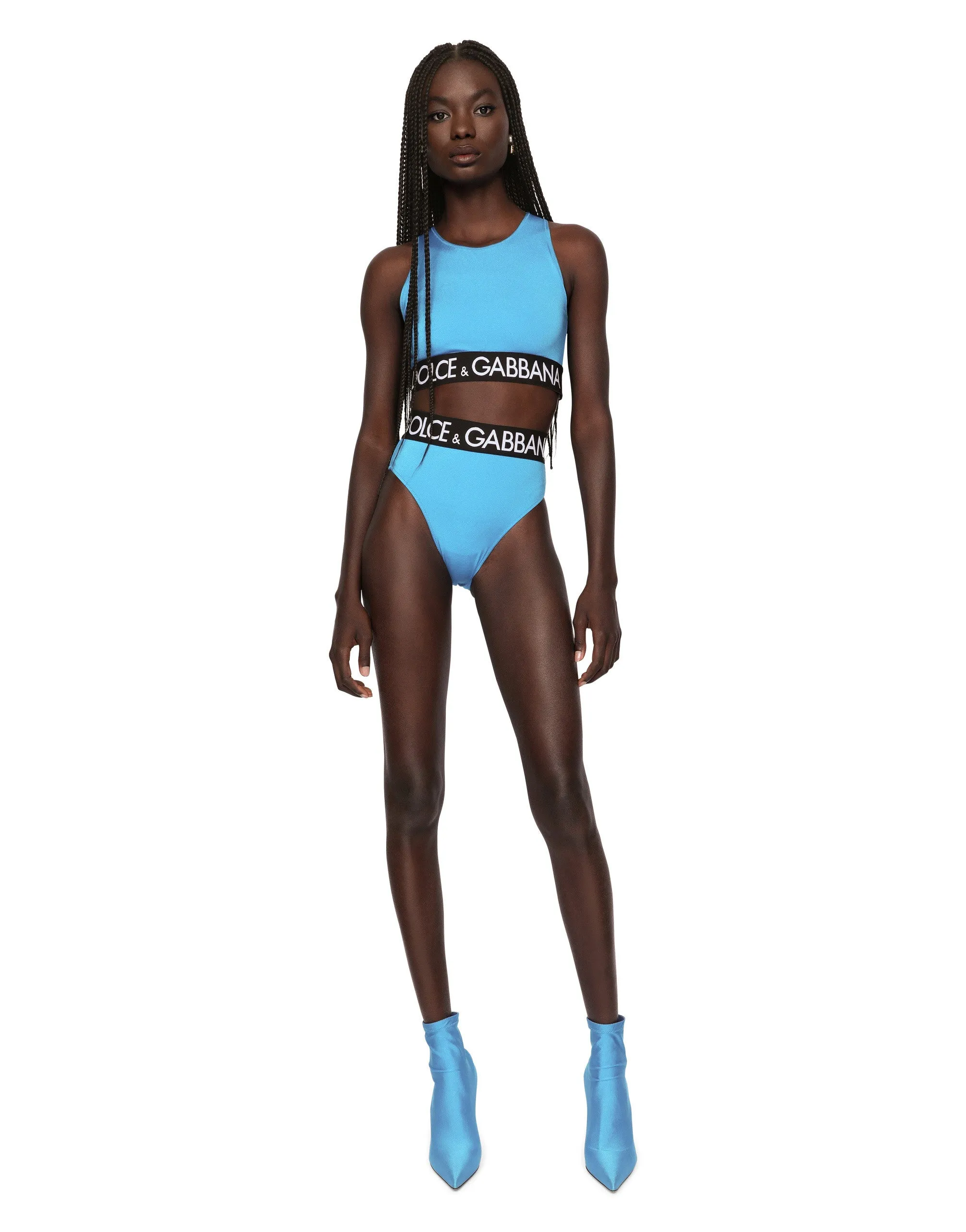 Halterneck bikini with branded elastic