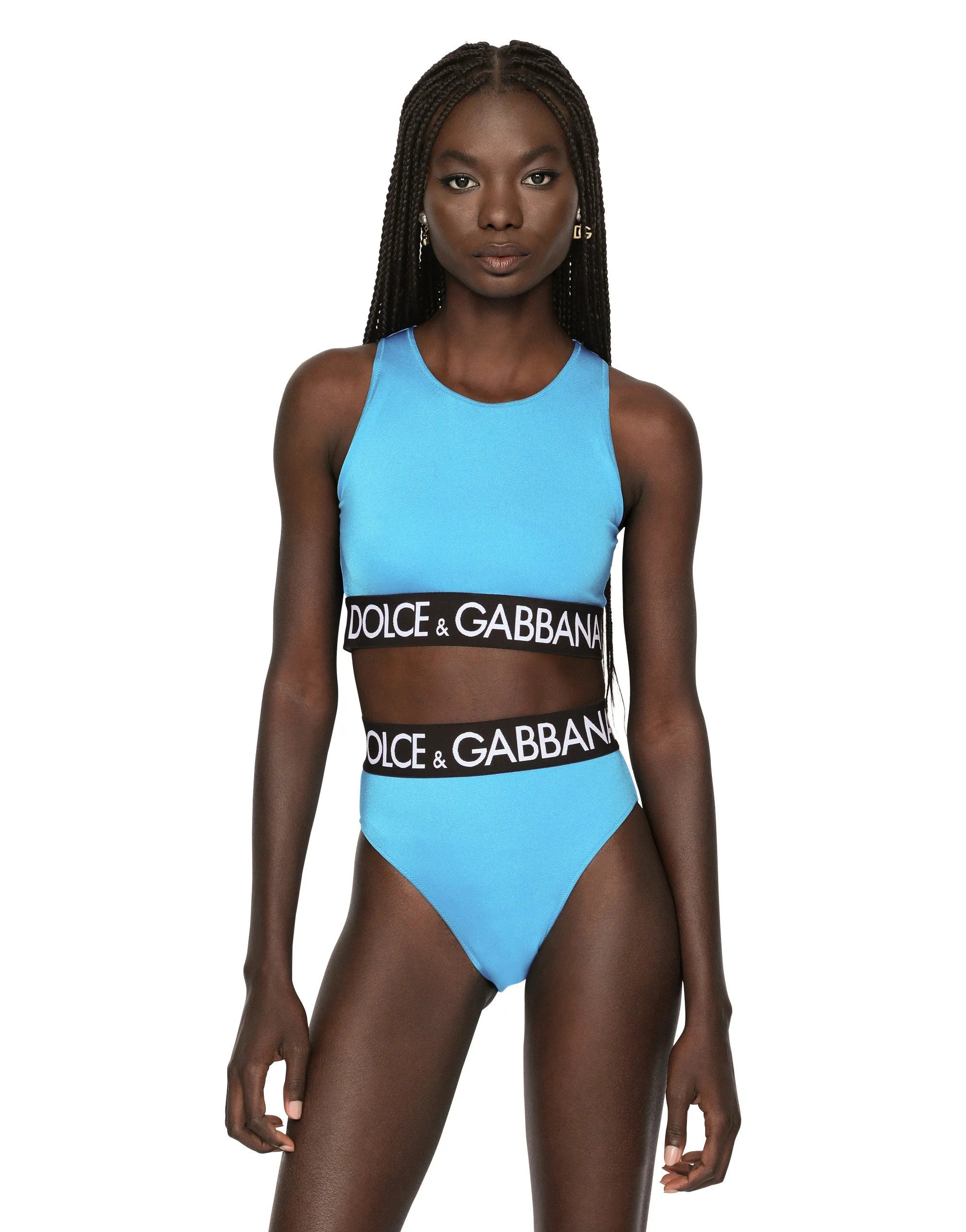 Halterneck bikini with branded elastic