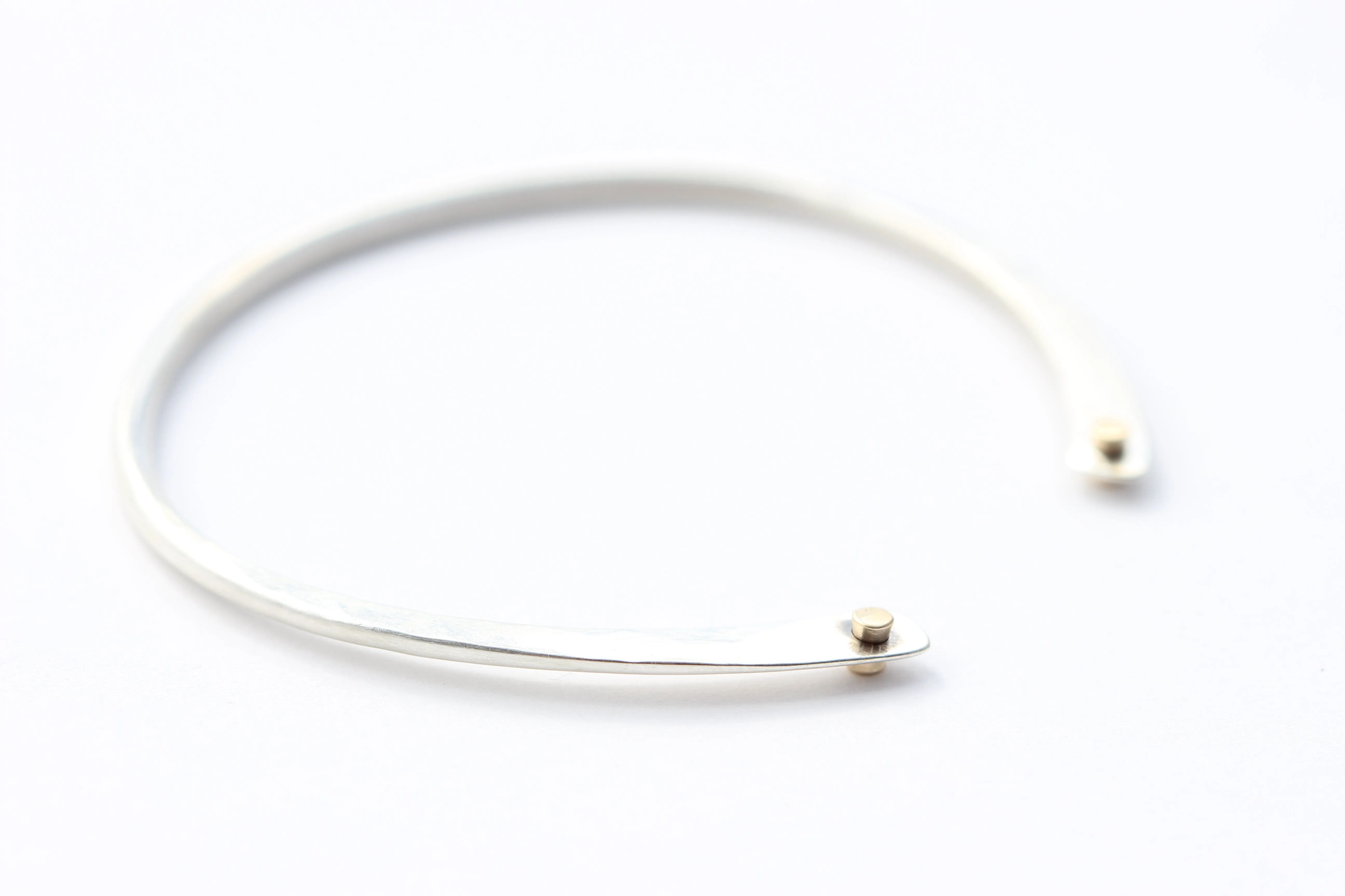 Hammered Sterling Silver Bracelet With 14k Gold Riveted Wire