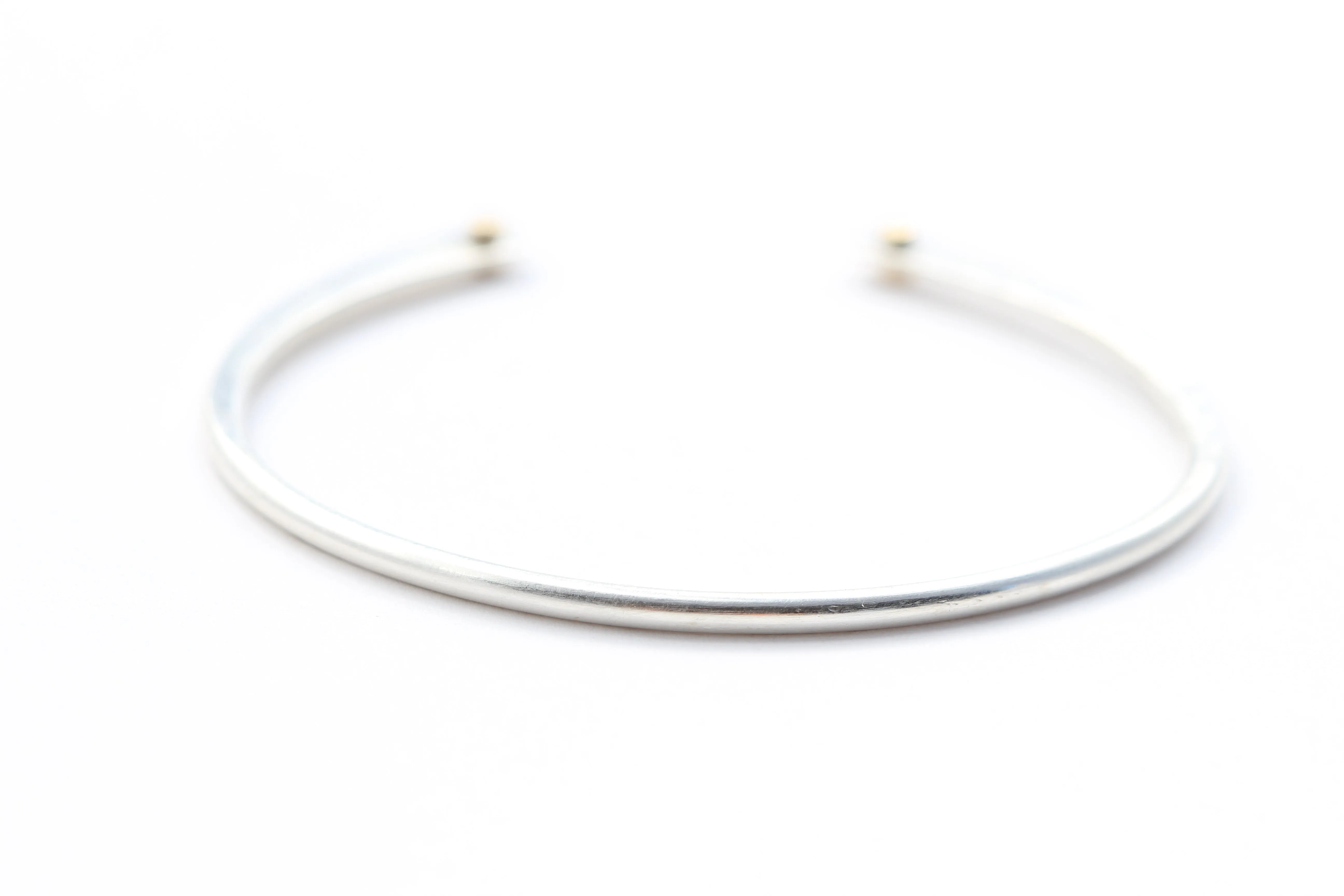 Hammered Sterling Silver Bracelet With 14k Gold Riveted Wire