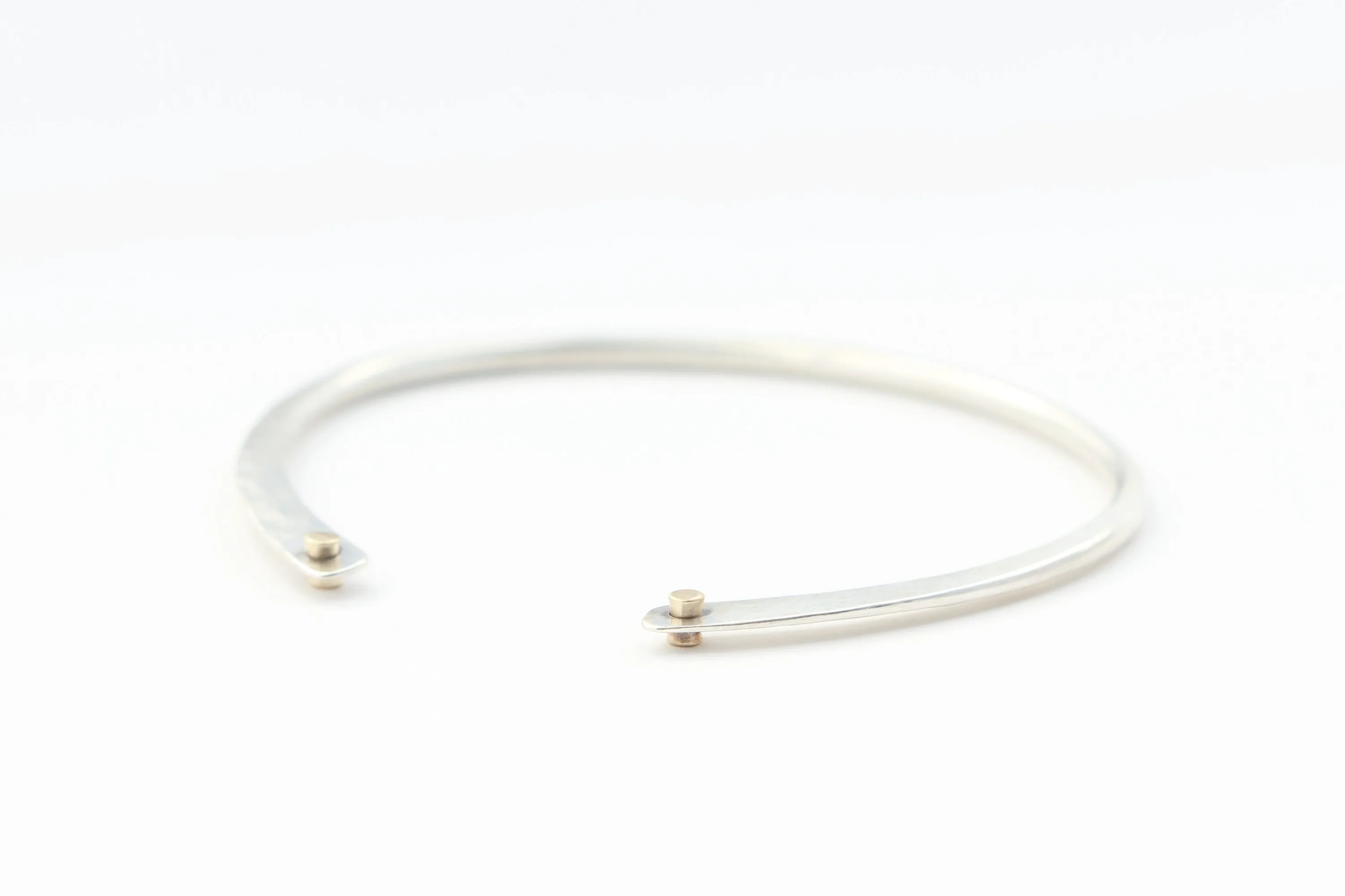 Hammered Sterling Silver Bracelet With 14k Gold Riveted Wire