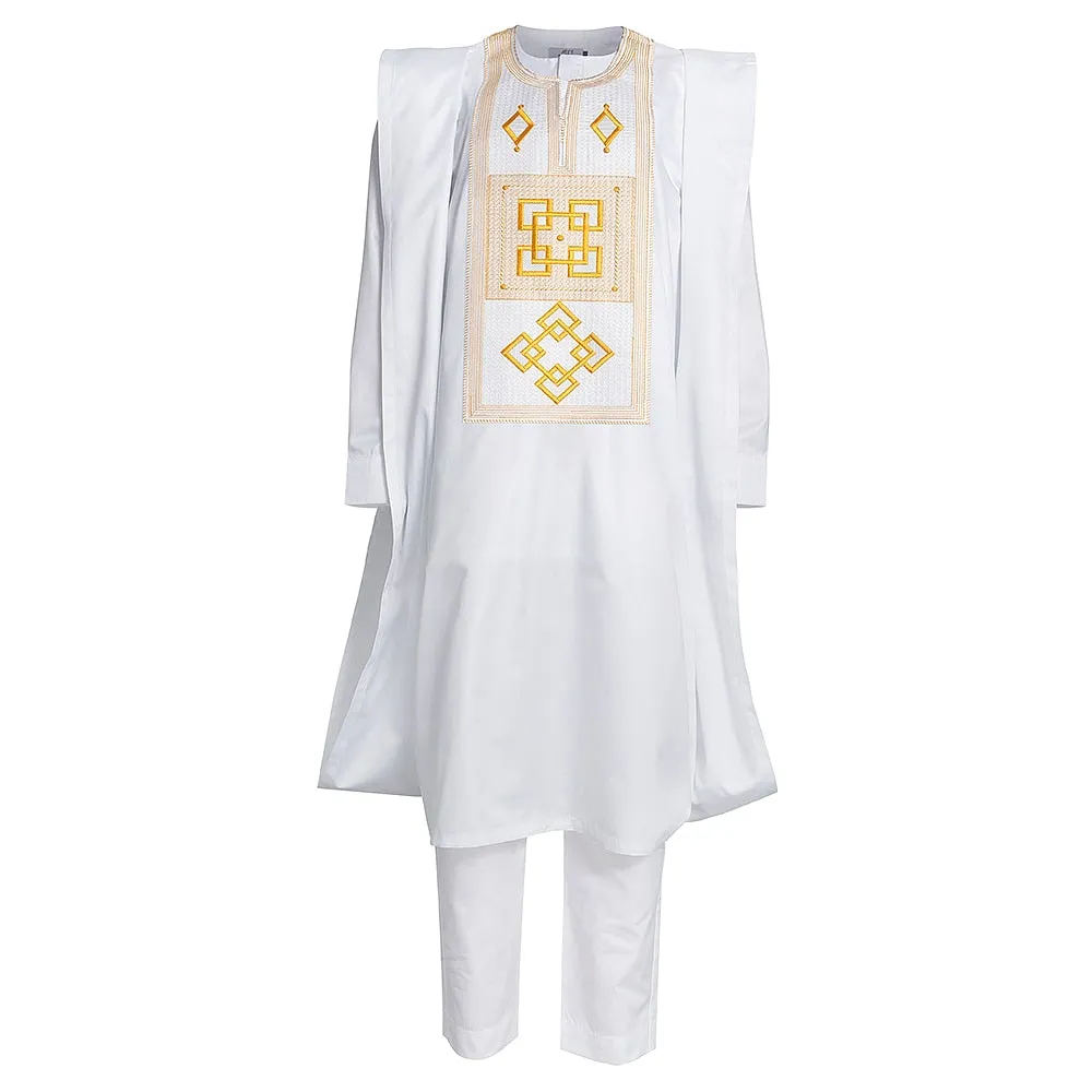 H&amp;D African Clothes for Men Blue Rich Bazin Embroidery Traditional Clothes 3 Pcs Sut Shirt Pants Set Wedding Clothing Dashiki