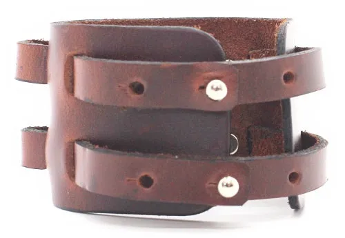 Handmade genuine  leather gem stone crystal holder bracelets/ cuffs double bands (Without stones) (6 pack/$ 11 ea.)