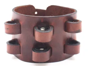 Handmade genuine  leather gem stone crystal holder bracelets/ cuffs double bands (Without stones) (6 pack/$ 11 ea.)