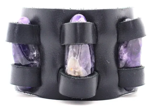 Handmade genuine  leather gem stone crystal holder bracelets/ cuffs double bands (Without stones) (6 pack/$ 11 ea.)