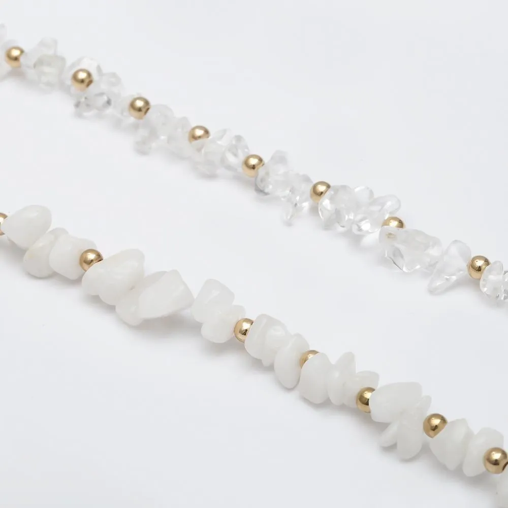 Handmade New Modern Sea Style White Color Crystal Spar Elegant Geometric Transparent Beading Luxury Necklace For Women Girl Party Vacation Jewelry