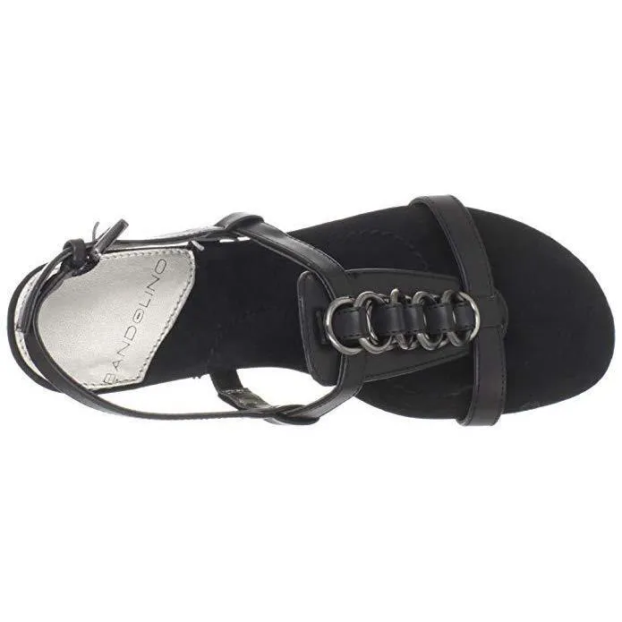 Happy Me Chain Black Leather Wedge Sandals