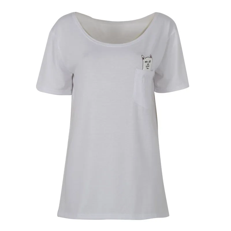 Harajuku Cat In Pocket Long Shirt for Women