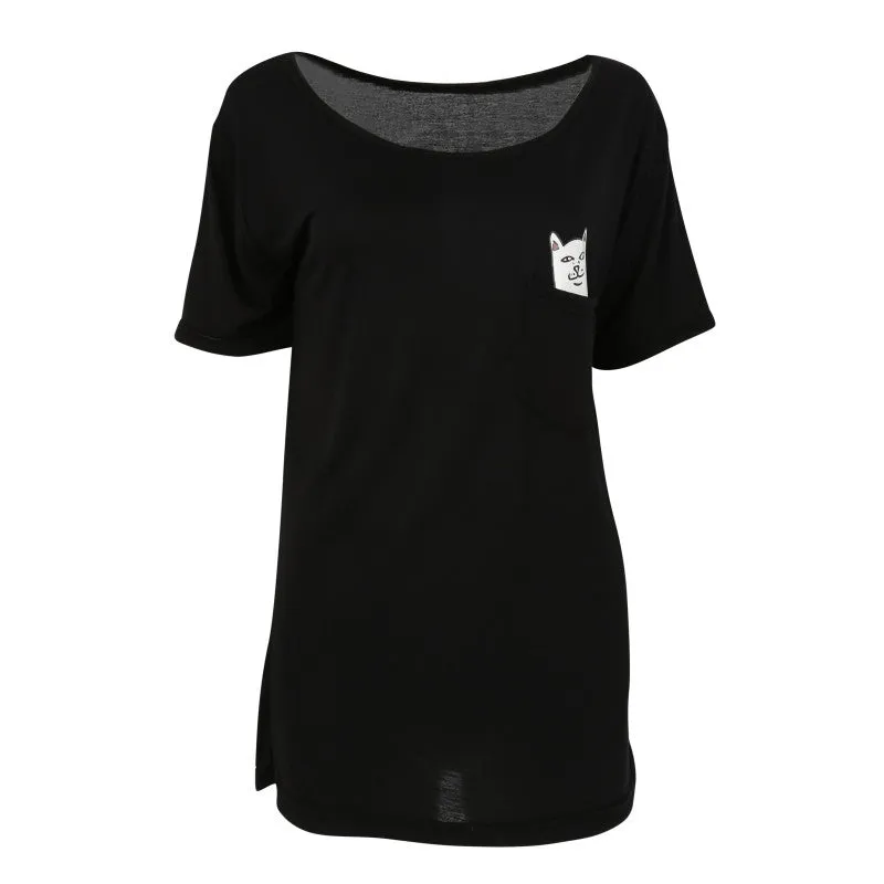 Harajuku Cat In Pocket Long Shirt for Women
