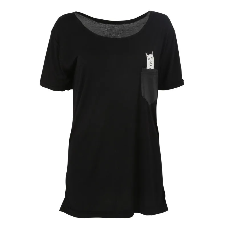 Harajuku Cat In Pocket Long Shirt for Women