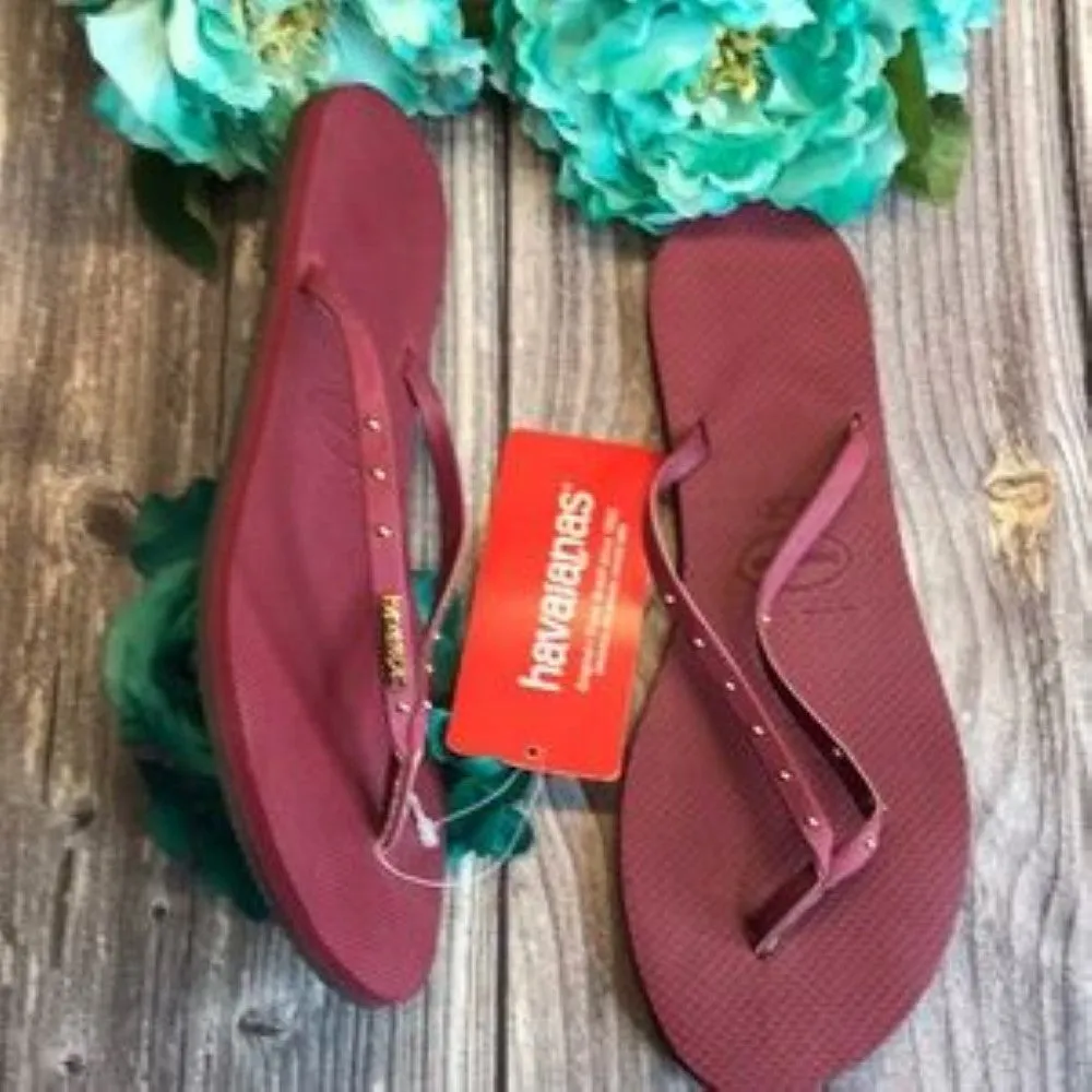 Havaianas You Maxi Dark Red Gold Studded Flip Flop Sandals 11/12M