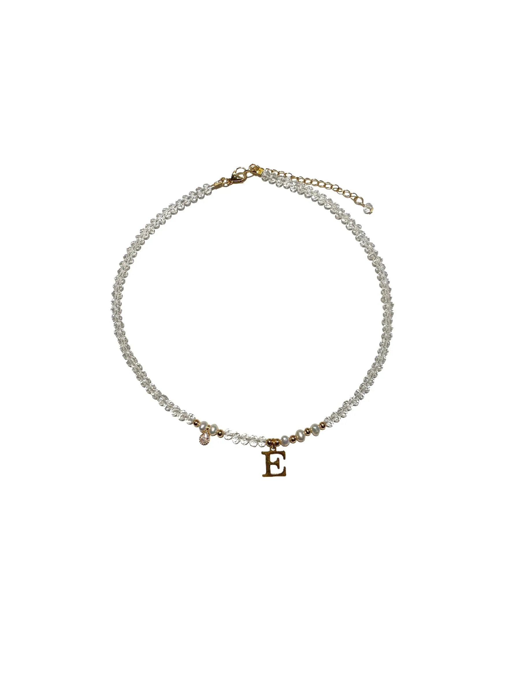 HC DESIGNS- Clear Crystal Necklace with Pearls and Initials