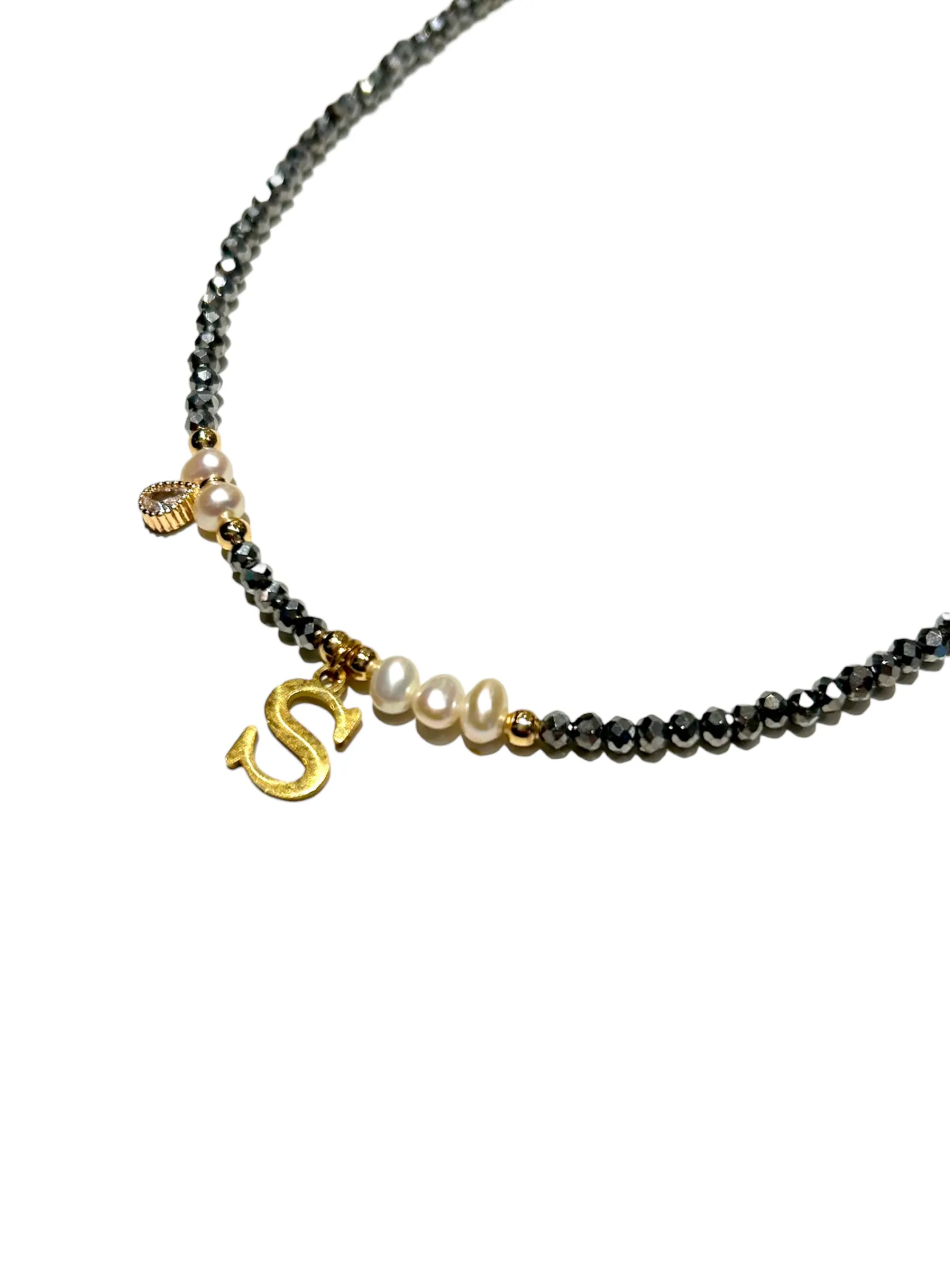 HC DESIGNS- Silver Crystal Necklace with Pearls and Initials