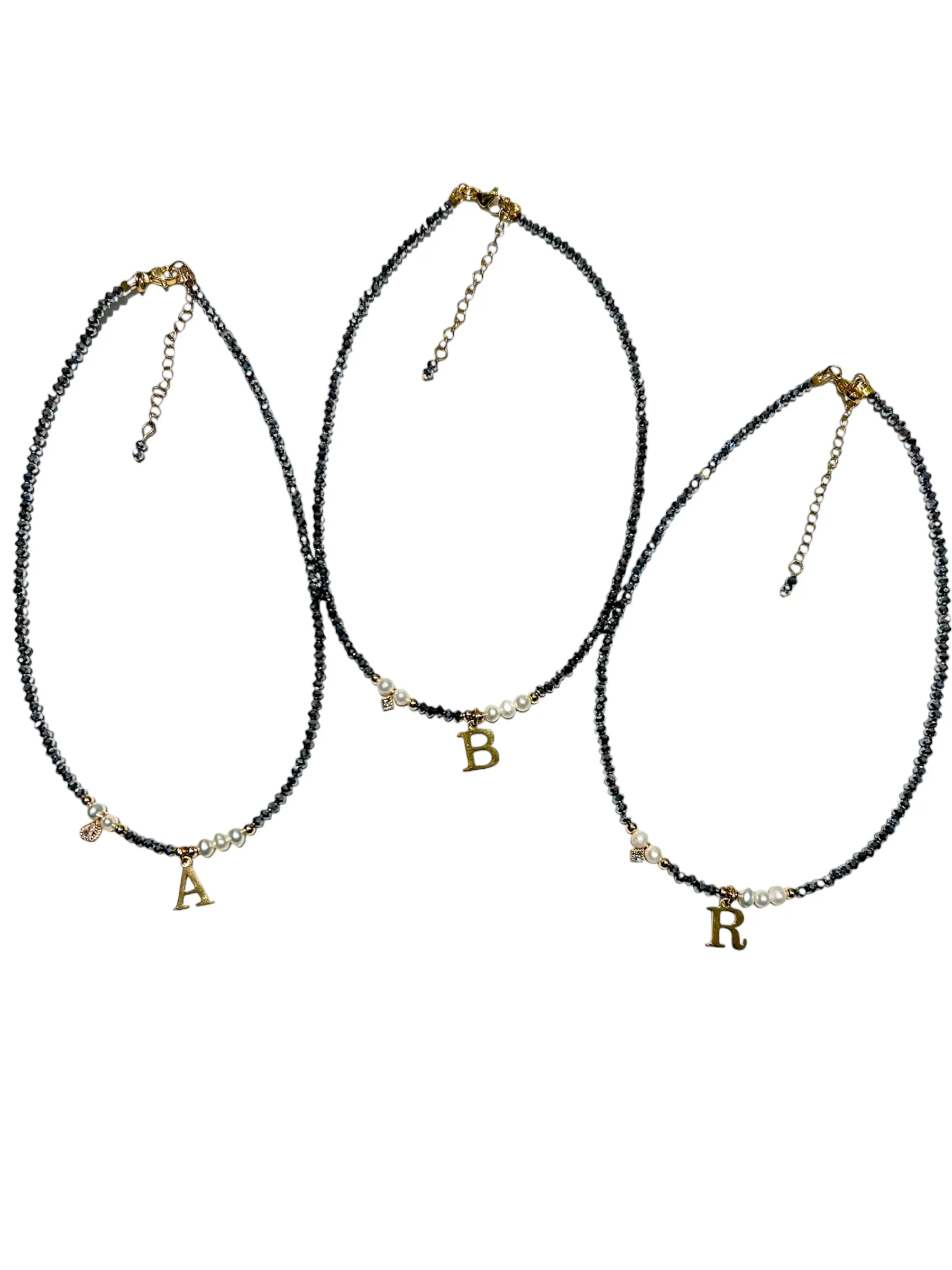 HC DESIGNS- Silver Crystal Necklace with Pearls and Initials