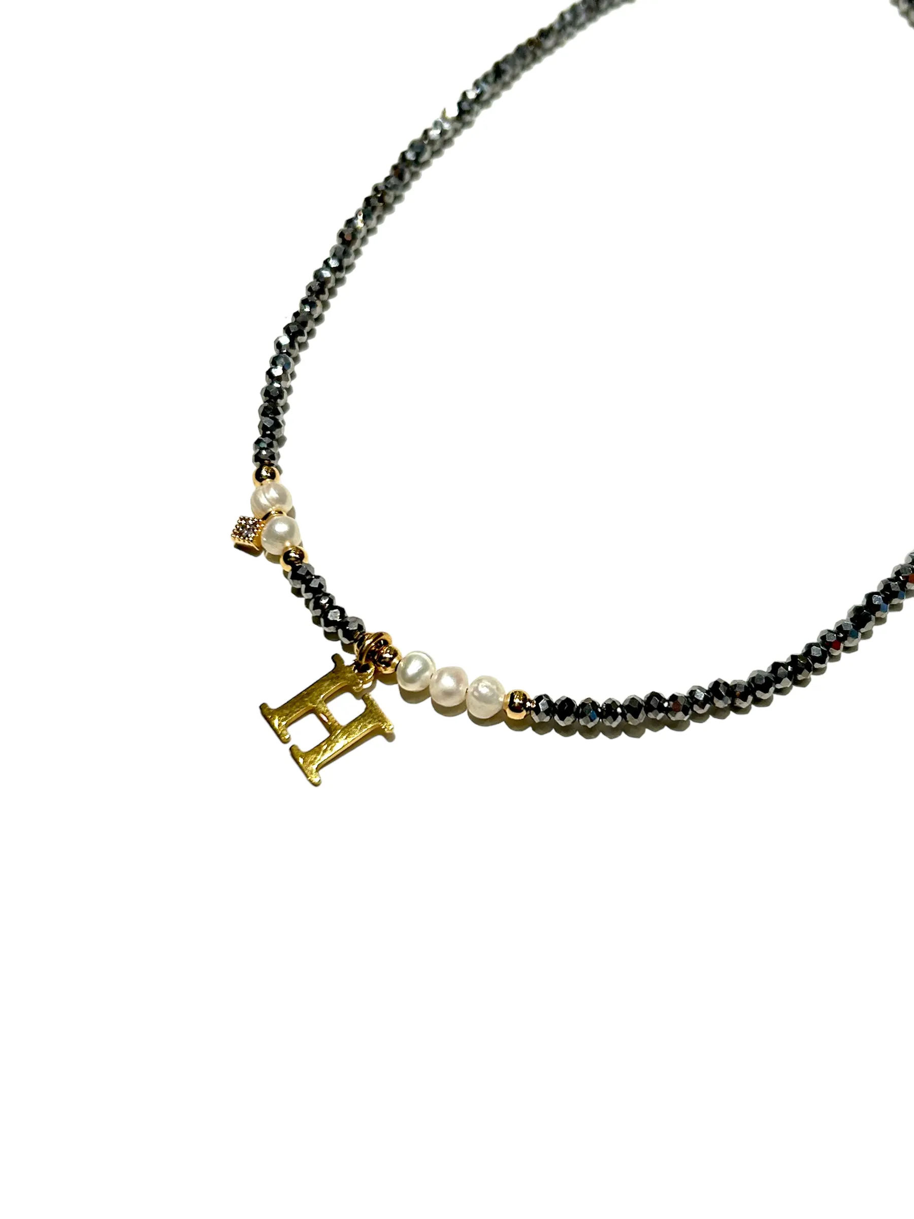 HC DESIGNS- Silver Crystal Necklace with Pearls and Initials