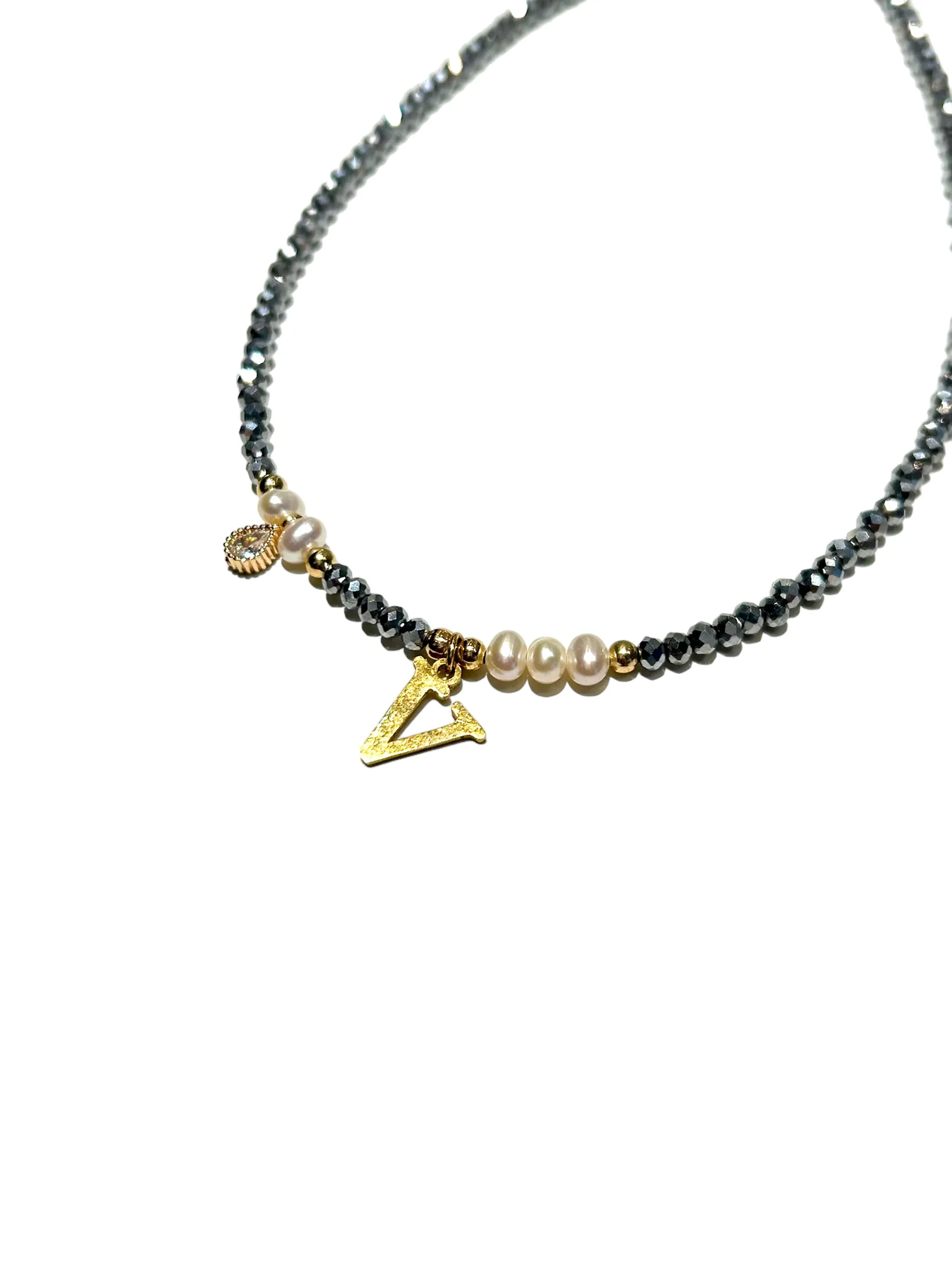HC DESIGNS- Silver Crystal Necklace with Pearls and Initials