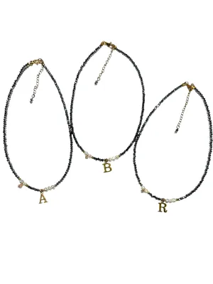 HC DESIGNS- Silver Crystal Necklace with Pearls and Initials