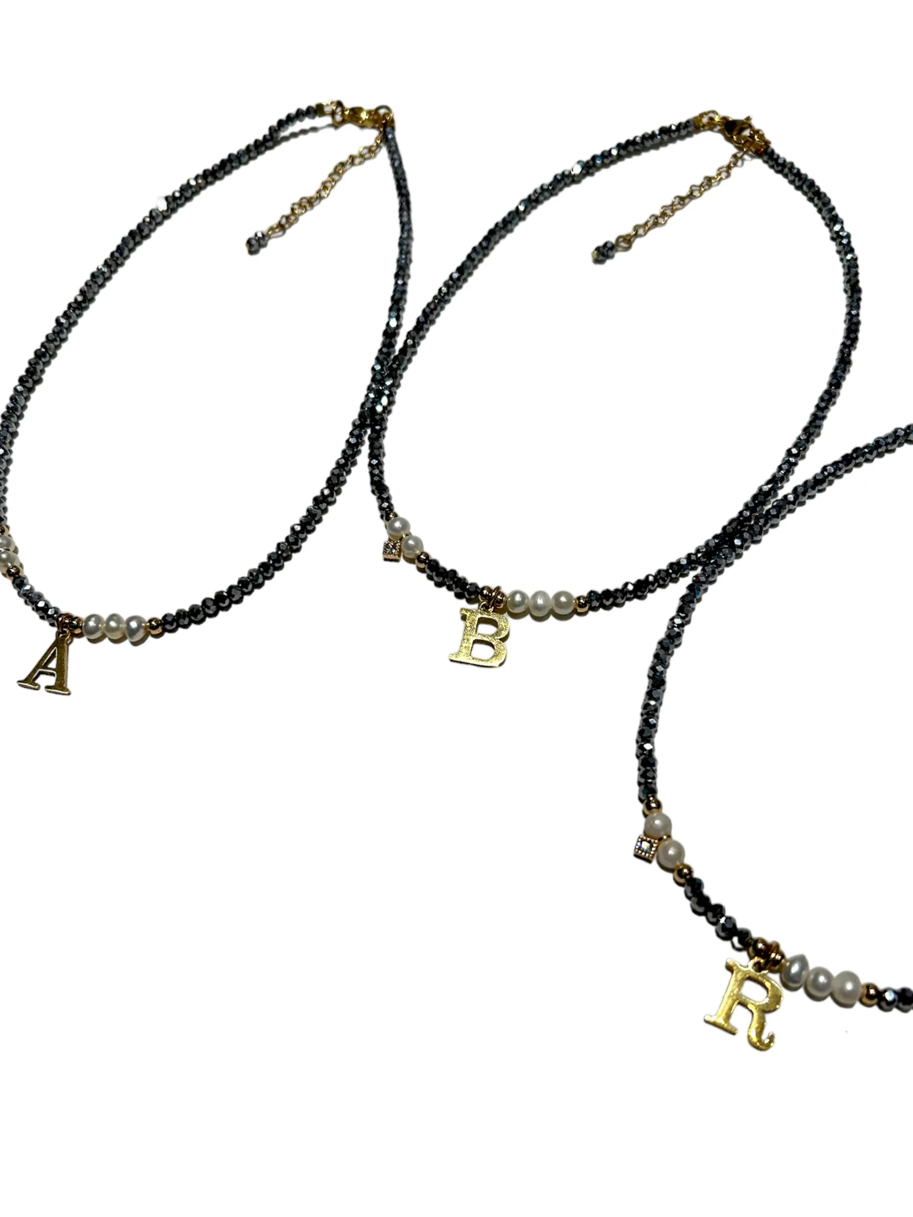 HC DESIGNS- Silver Crystal Necklace with Pearls and Initials