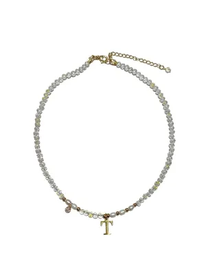 HC DESIGNS- Translucent Clear Crystal Necklace with Pearls and Initials