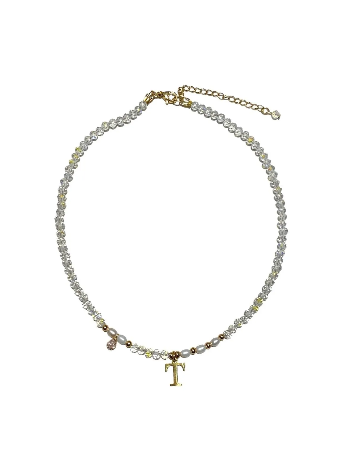 HC DESIGNS- Translucent Clear Crystal Necklace with Pearls and Initials