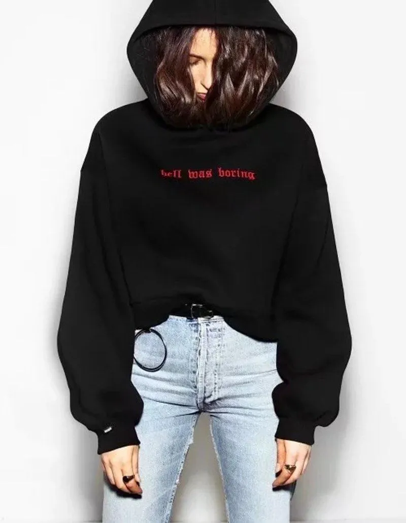 'Hell was boring' Crop Hoodie