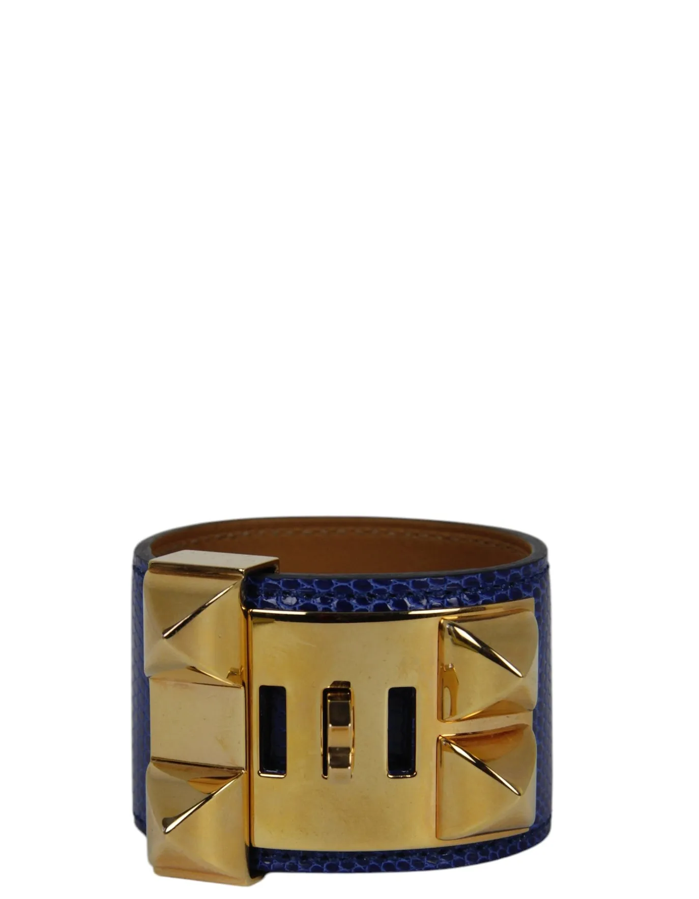 Hermes Blue Lizard/ Gold Collier de Chien Bracelet sz T2