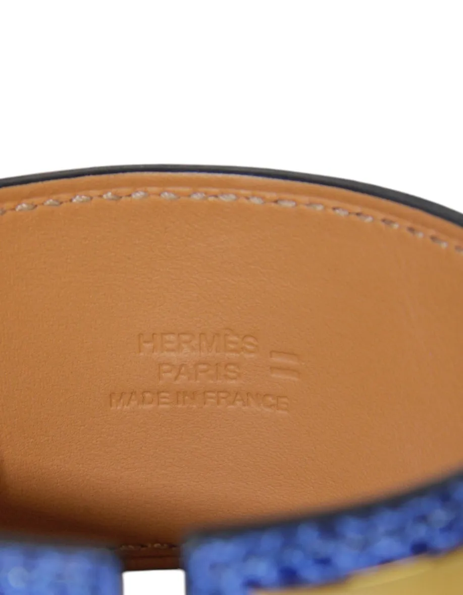 Hermes Blue Lizard/ Gold Collier de Chien Bracelet sz T2