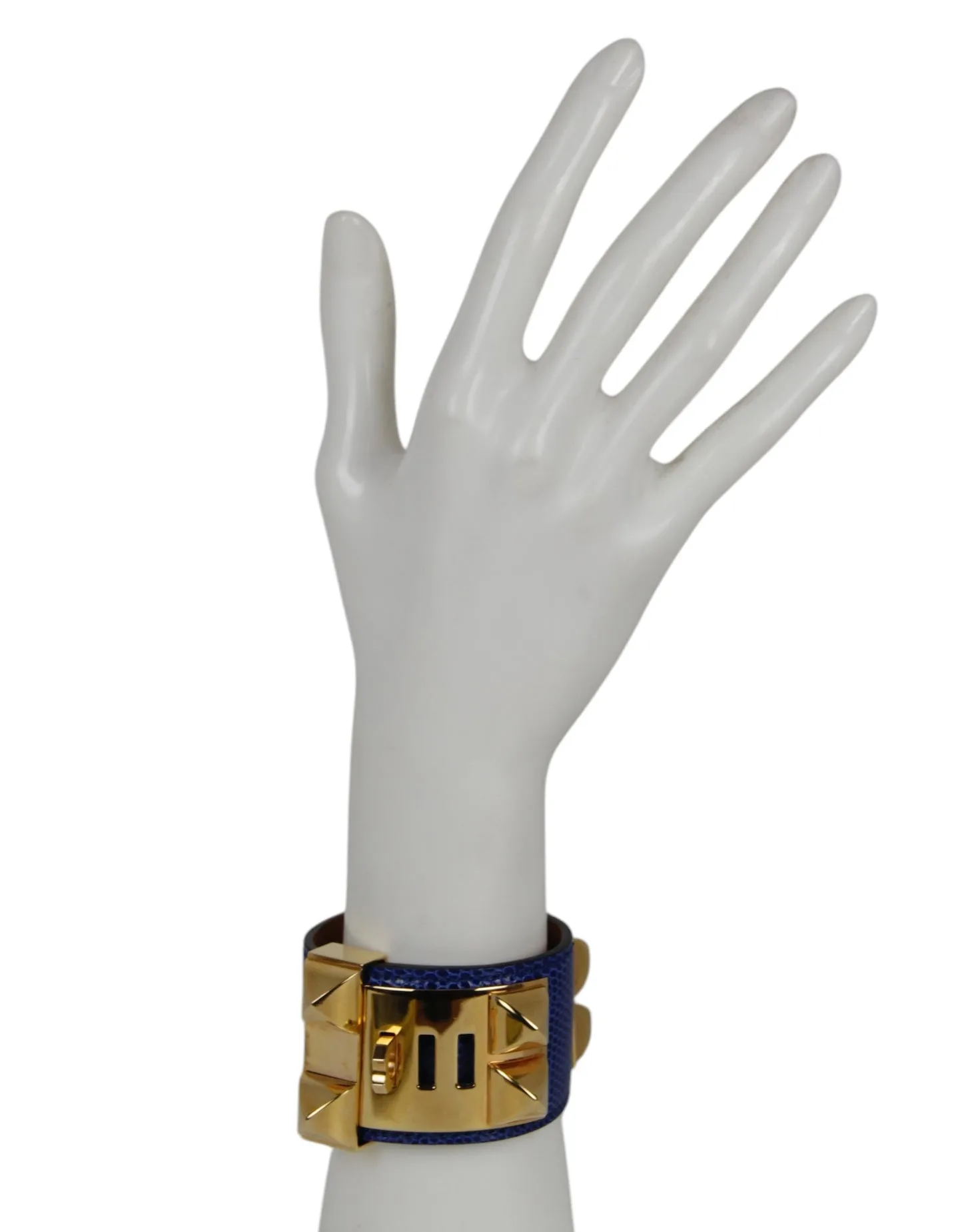 Hermes Blue Lizard/ Gold Collier de Chien Bracelet sz T2