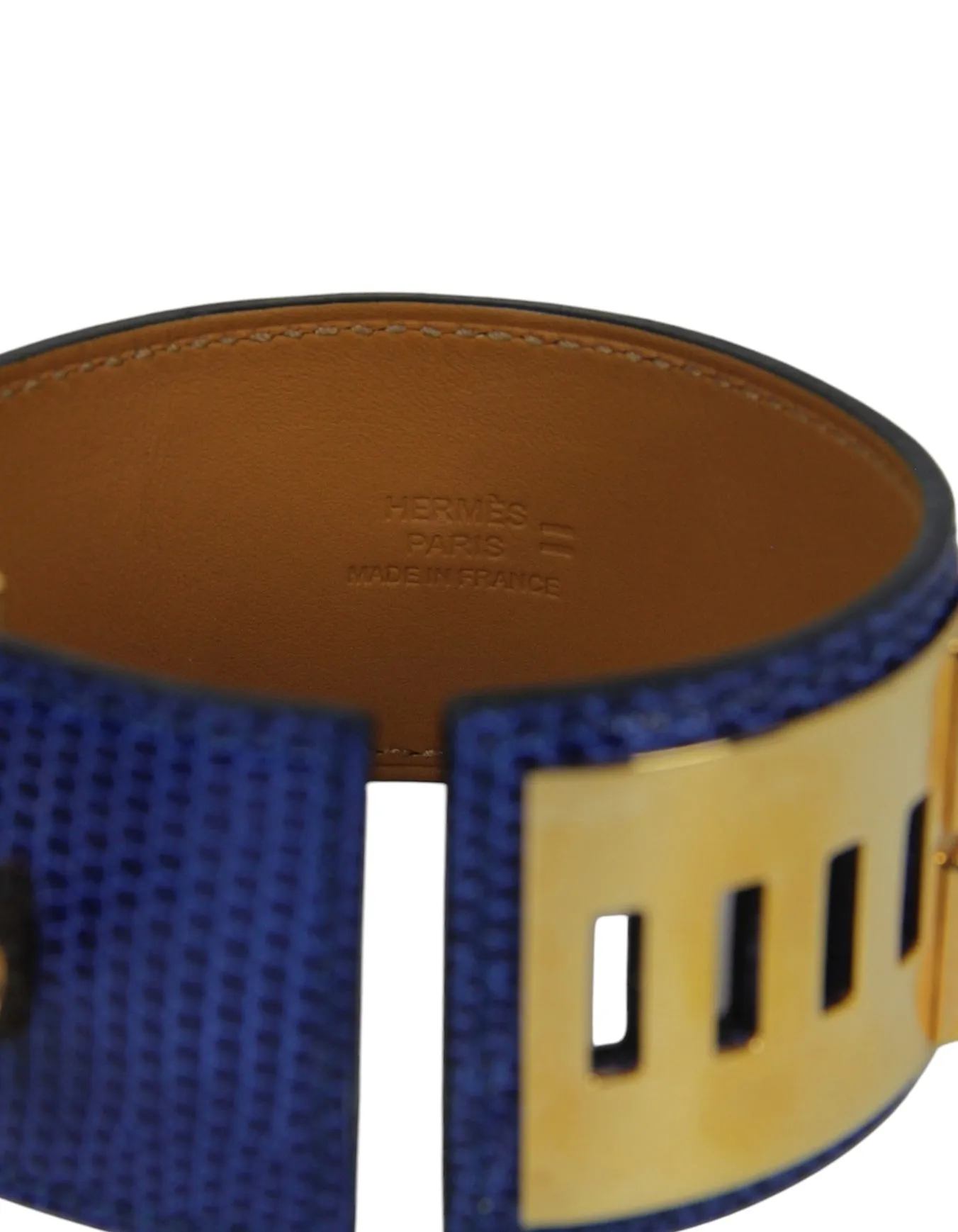 Hermes Blue Lizard/ Gold Collier de Chien Bracelet sz T2