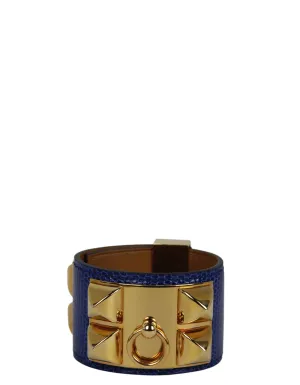 Hermes Blue Lizard/ Gold Collier de Chien Bracelet sz T2
